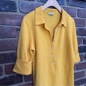SALTAIRE yellow cuffed short sleeve half buttoned front top -36 chest / 24” long